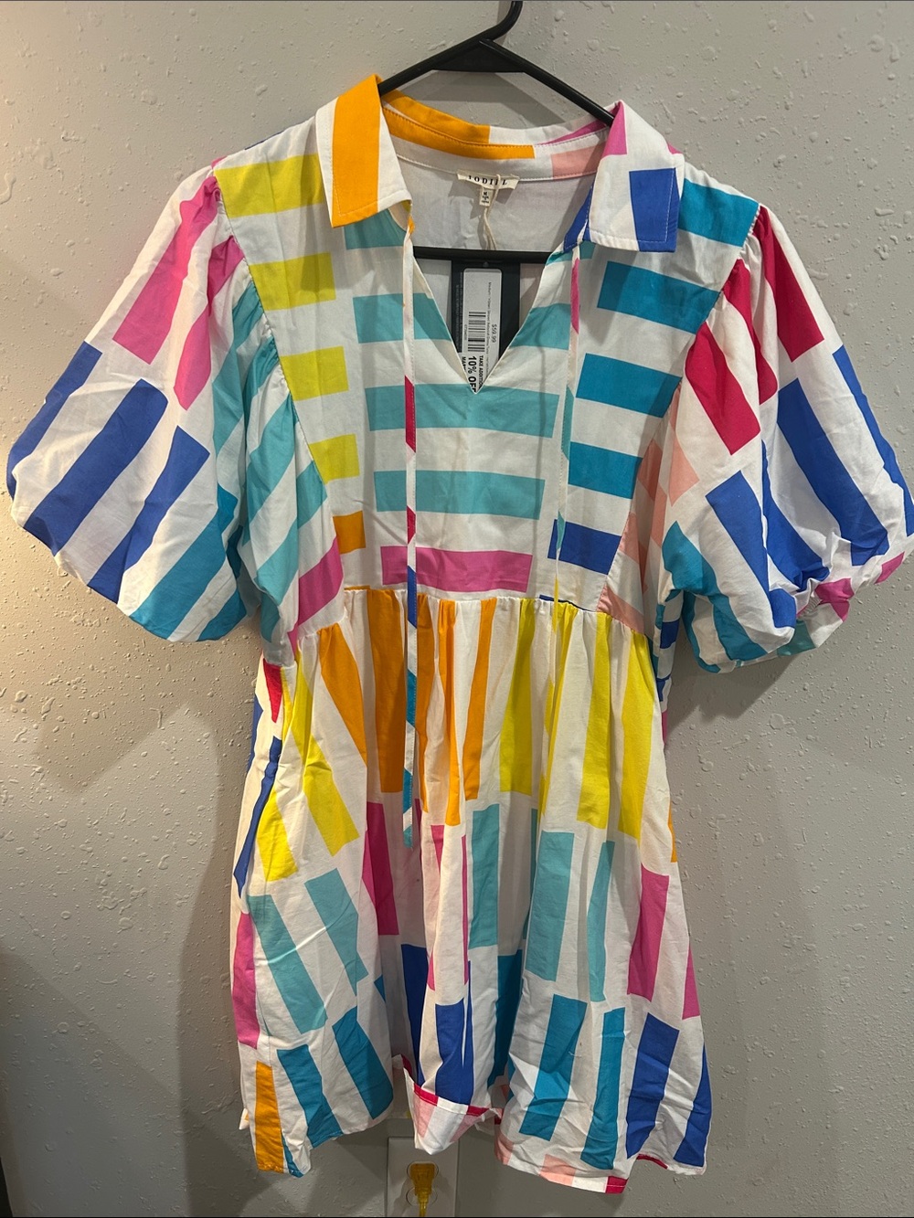 JODIFL Multicolor Stripe Cotton Babydoll Dress